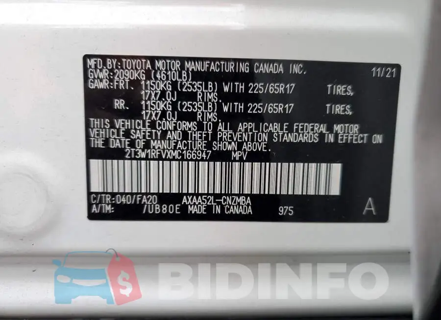 2T3W1RFVXMC166947 Photo# 13