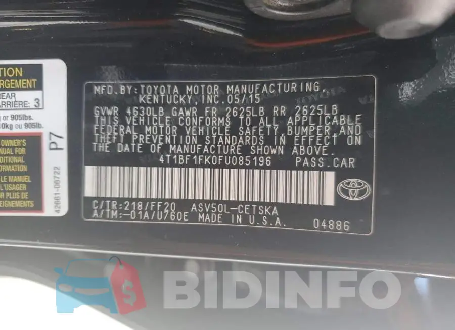 4T1BF1FK0FU085196 Photo# 12