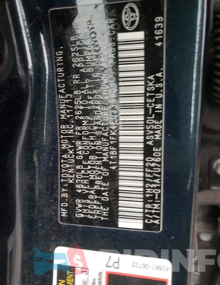 4T1BF1FK4EU339801 Photo# 12