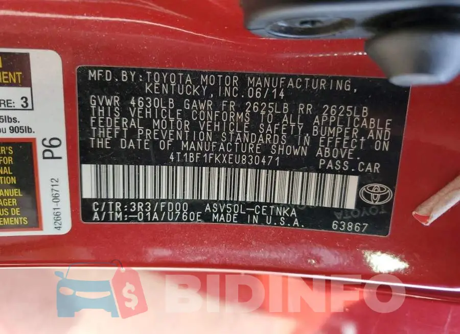 4T1BF1FKXEU830471 Photo# 13