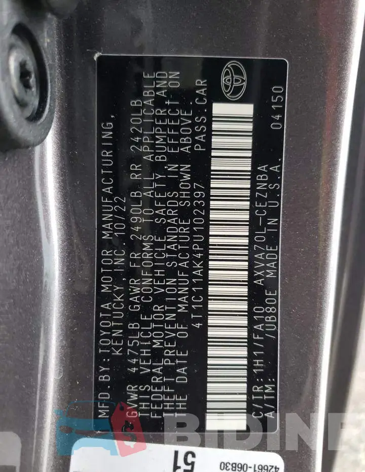 4T1C11AK4PU102397 Photo# 12