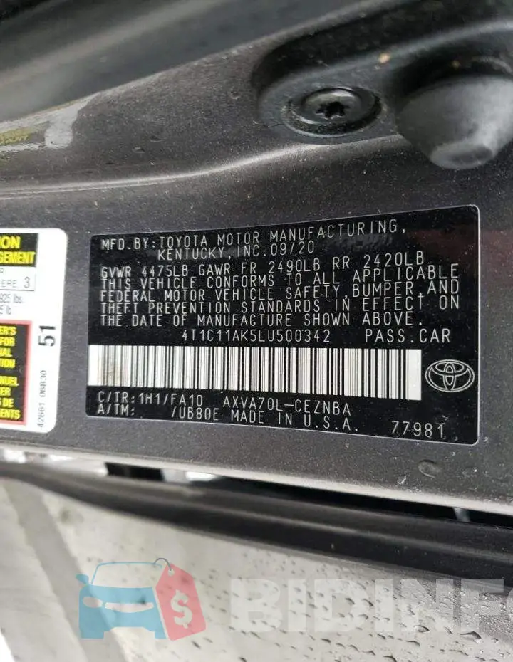 4T1C11AK5LU500342 Photo# 13