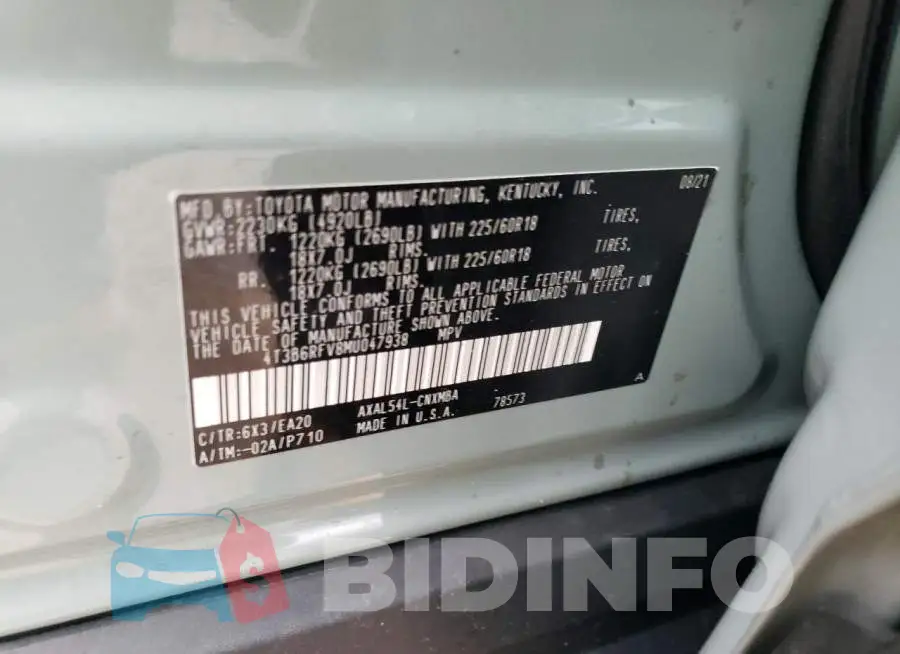 4T3B6RFV8MU047938 Photo# 13