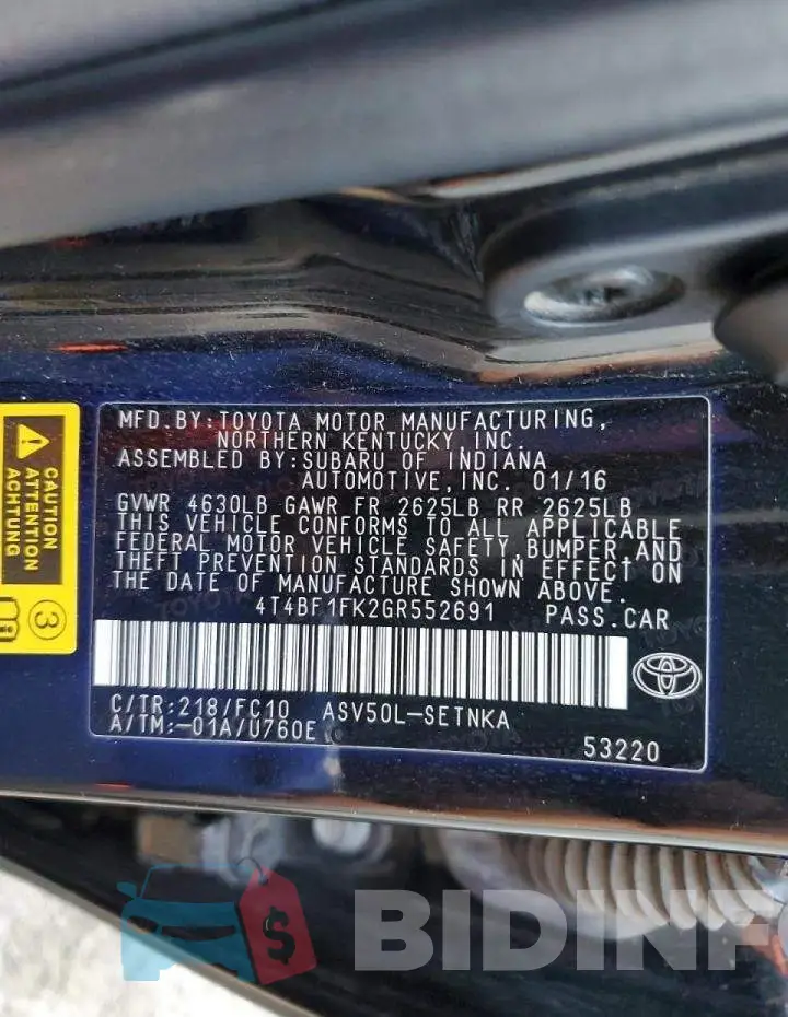 4T4BF1FK2GR552691 Photo# 13