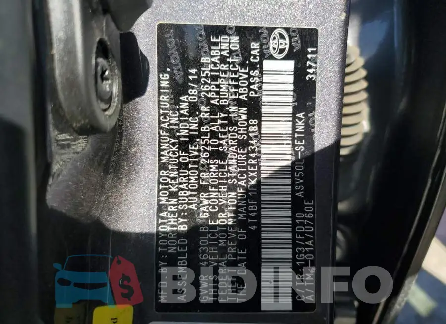 4T4BF1FKXER434188 Photo# 12