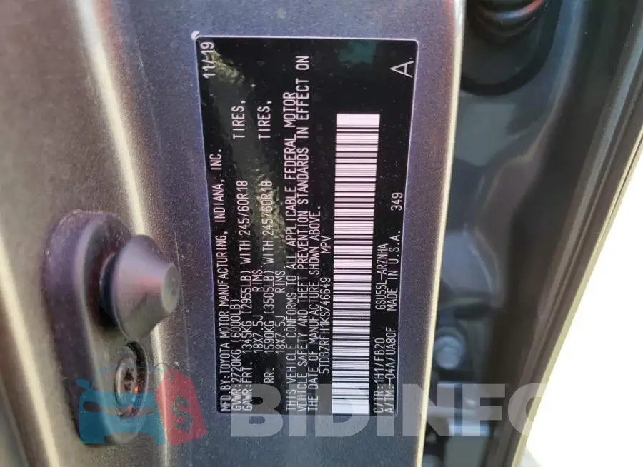 5TDBZRFH1KS746649 Photo# 13