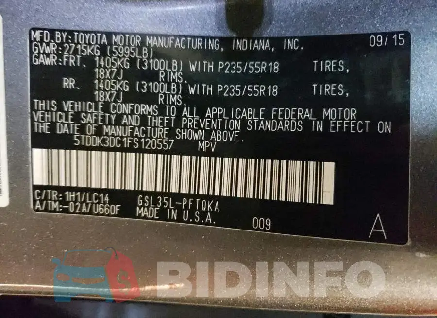 5TDDK3DC1FS120557 Photo# 13