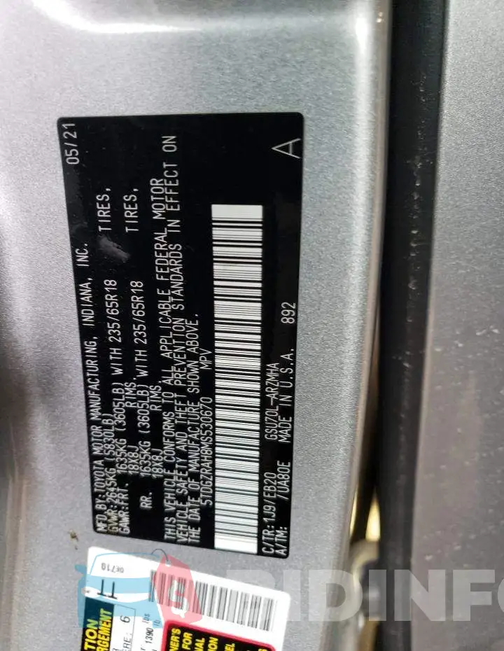 5TDGZRAH8MS530670 Photo# 13