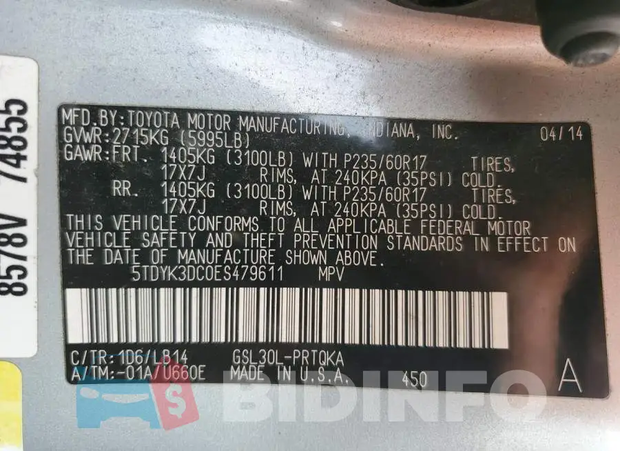 5TDYK3DC0ES479611 Photo# 13