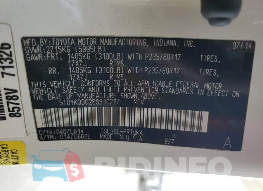5TDYK3DC2ES510227 Photo# 13