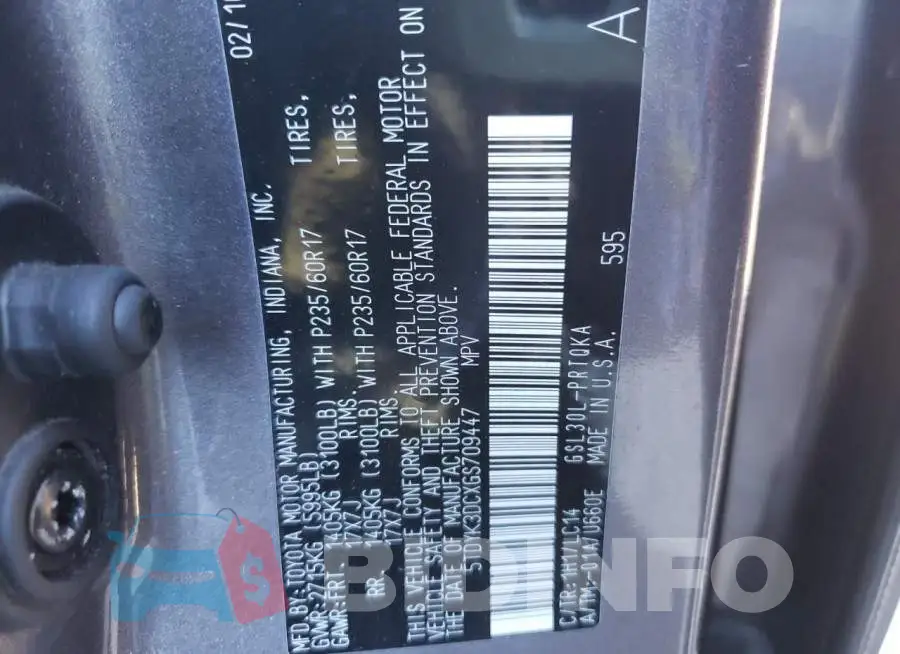5TDYK3DCXGS709447 Photo# 13