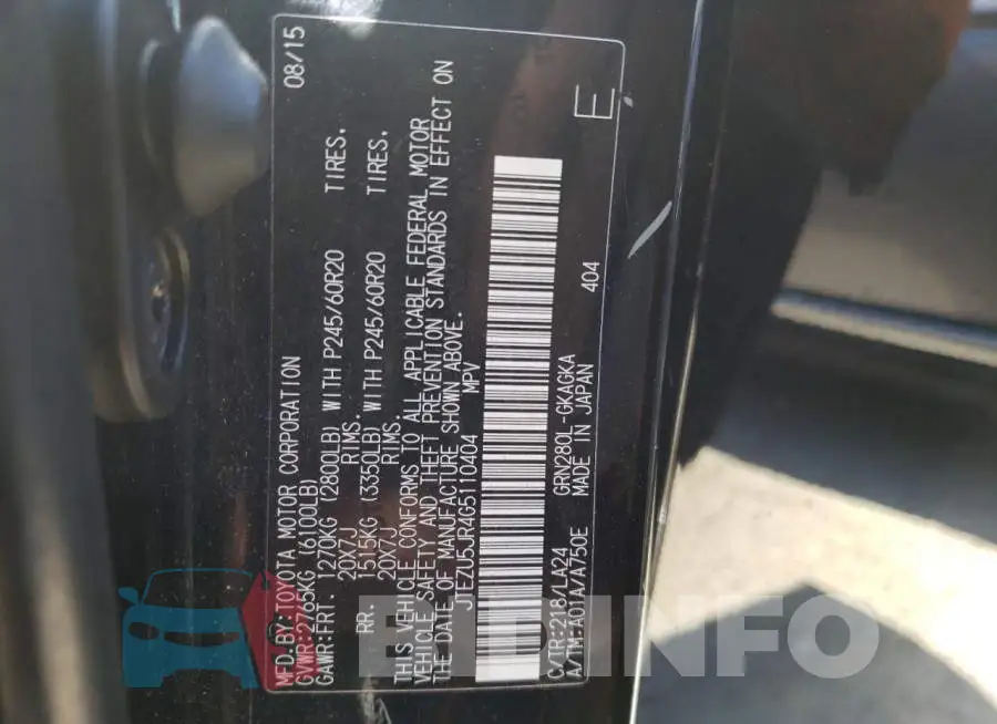 JTEZU5JR4G5110404 Photo# 14