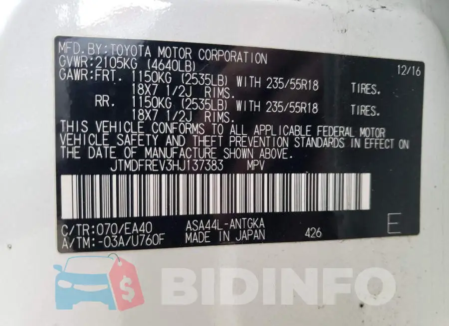 JTMDFREV3HJ137383 Photo# 14