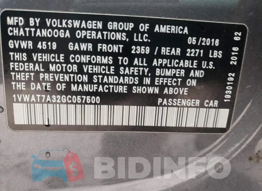 1VWAT7A32GC057500 Photo# 12