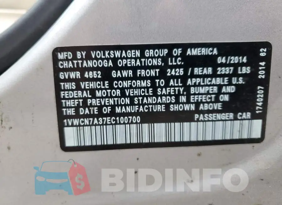 1VWCN7A37EC100700 Photo# 12