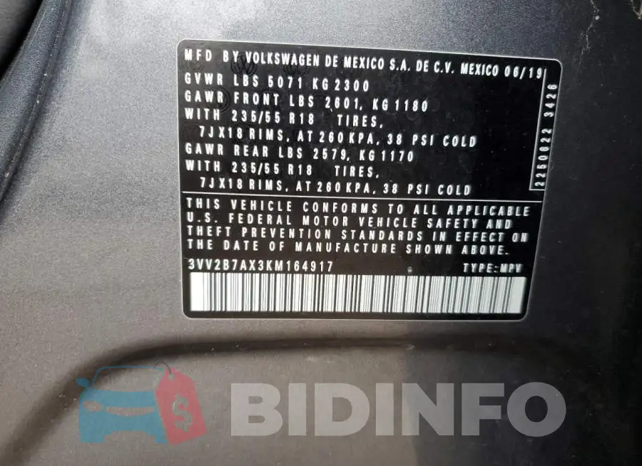 3VV2B7AX3KM164917 Photo# 12
