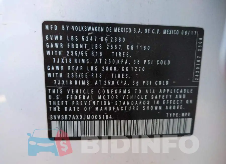 3VV3B7AXXJM005184 Photo# 12