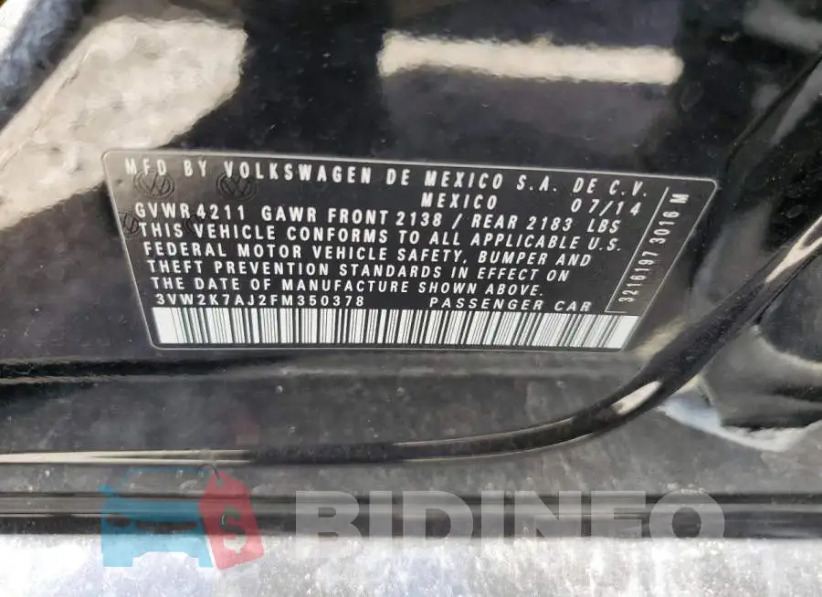 3VW2K7AJ2FM350378 Photo# 12