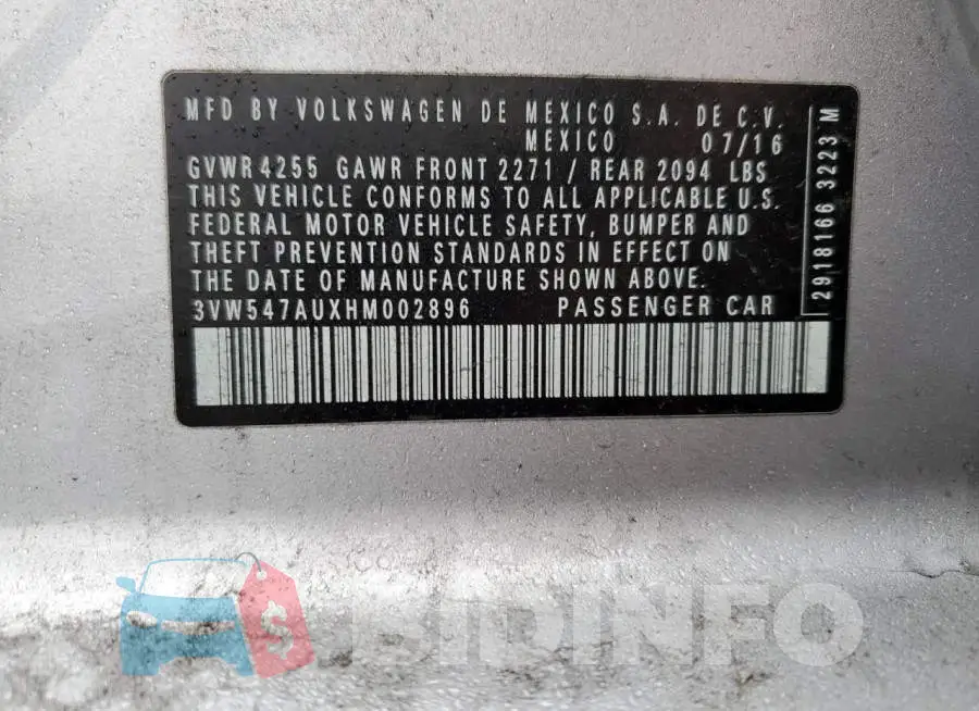3VW547AUXHM002896 Photo# 12