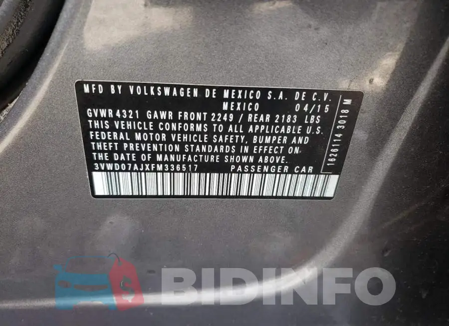 3VWD07AJXFM336517 Photo# 10