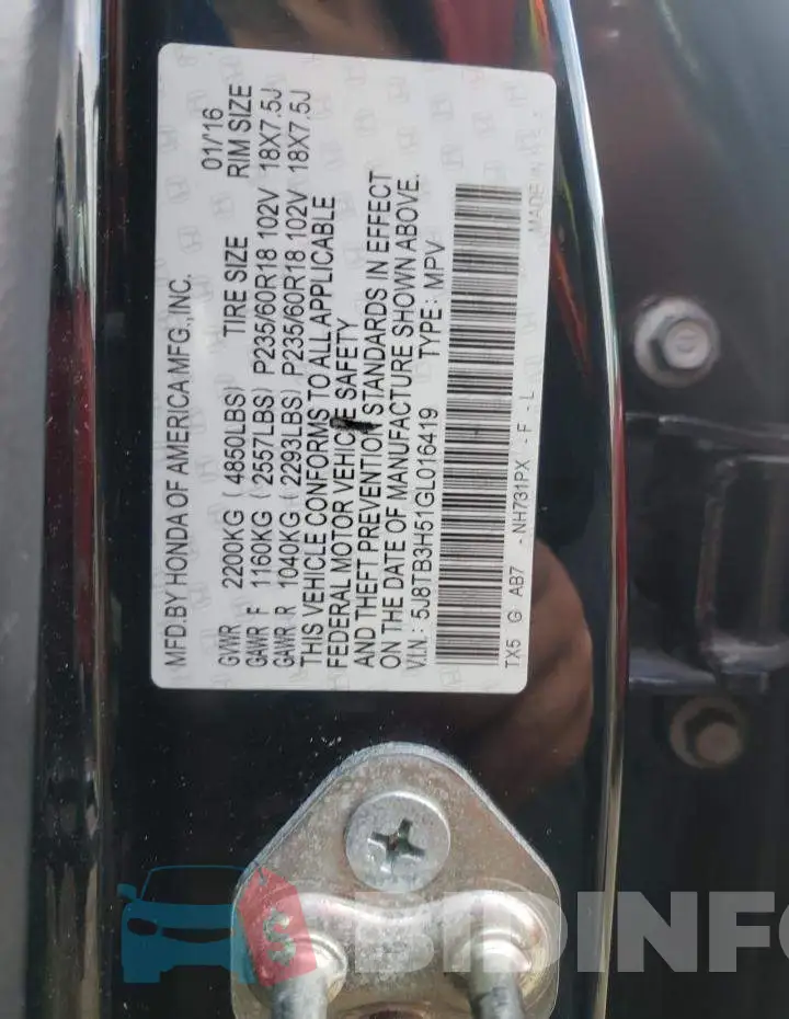 5J8TB3H51GL016419 Photo# 13