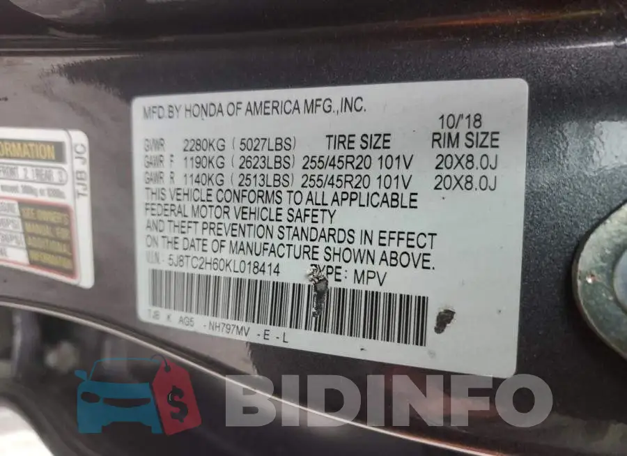 5J8TC2H60KL018414 Photo# 13