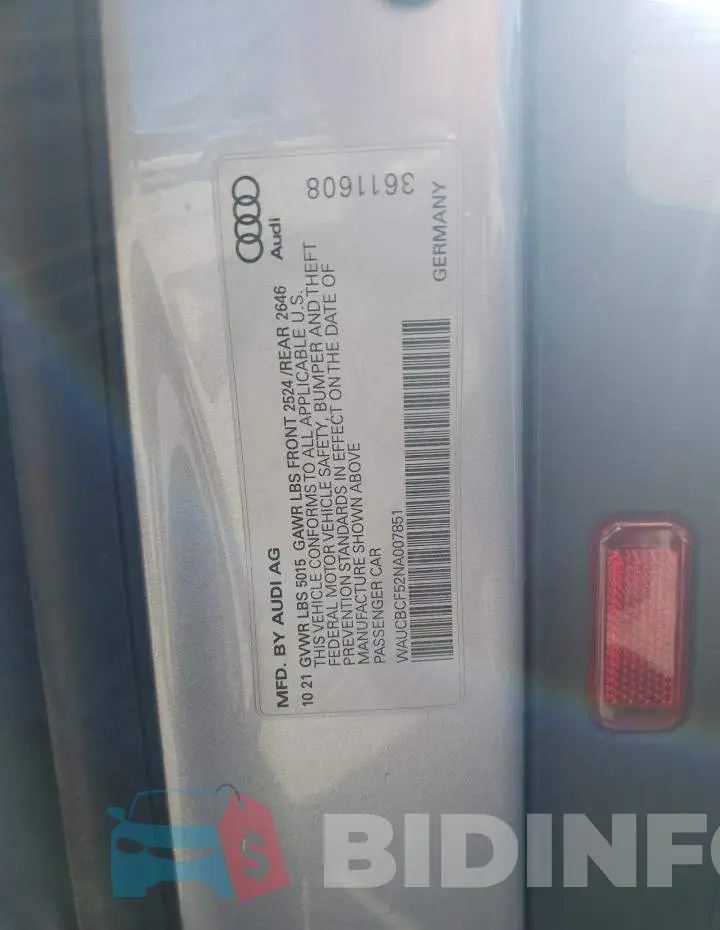 WAUCBCF52NA007851 Photo# 12