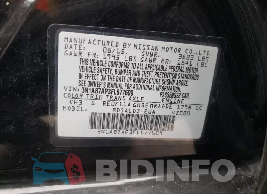 3N1AB7AP3FL677609 Photo# 12
