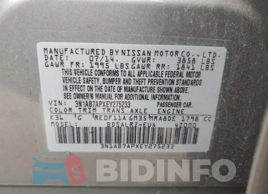 3N1AB7APXEY275233 Photo# 12