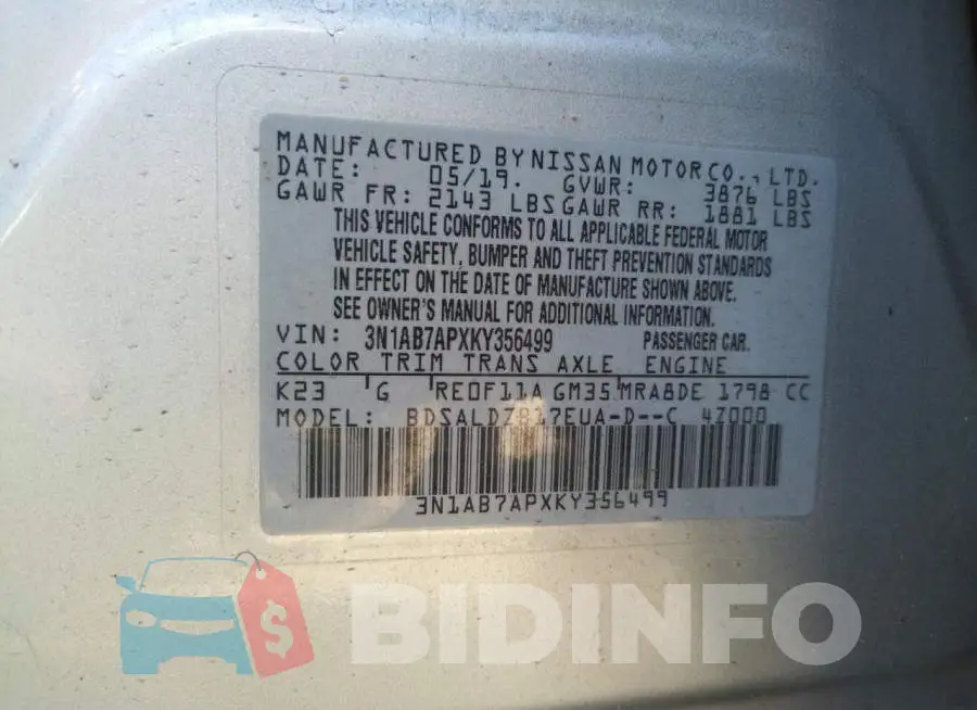 3N1AB7APXKY356499 Photo# 13