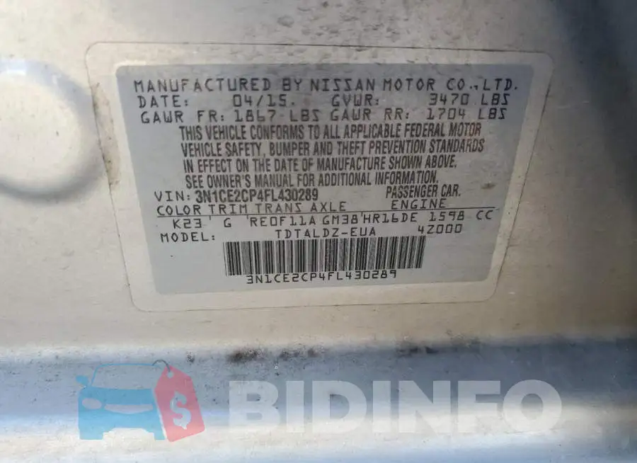 3N1CE2CP4FL430289 Photo# 13