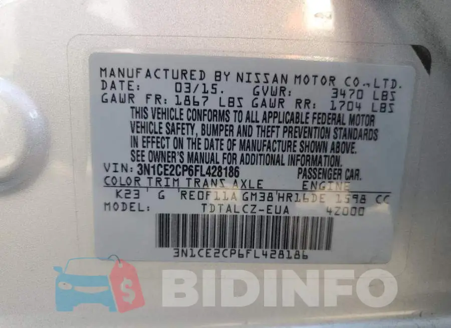 3N1CE2CP6FL428186 Photo# 12
