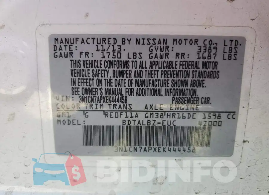 3N1CN7APXEK444458 Photo# 10