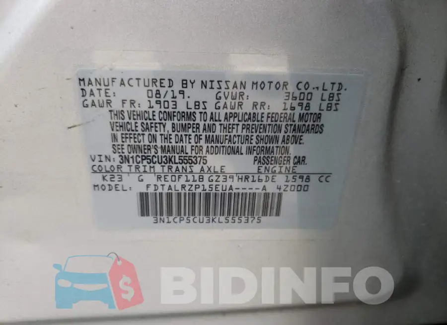 3N1CP5CU3KL555375 Photo# 12