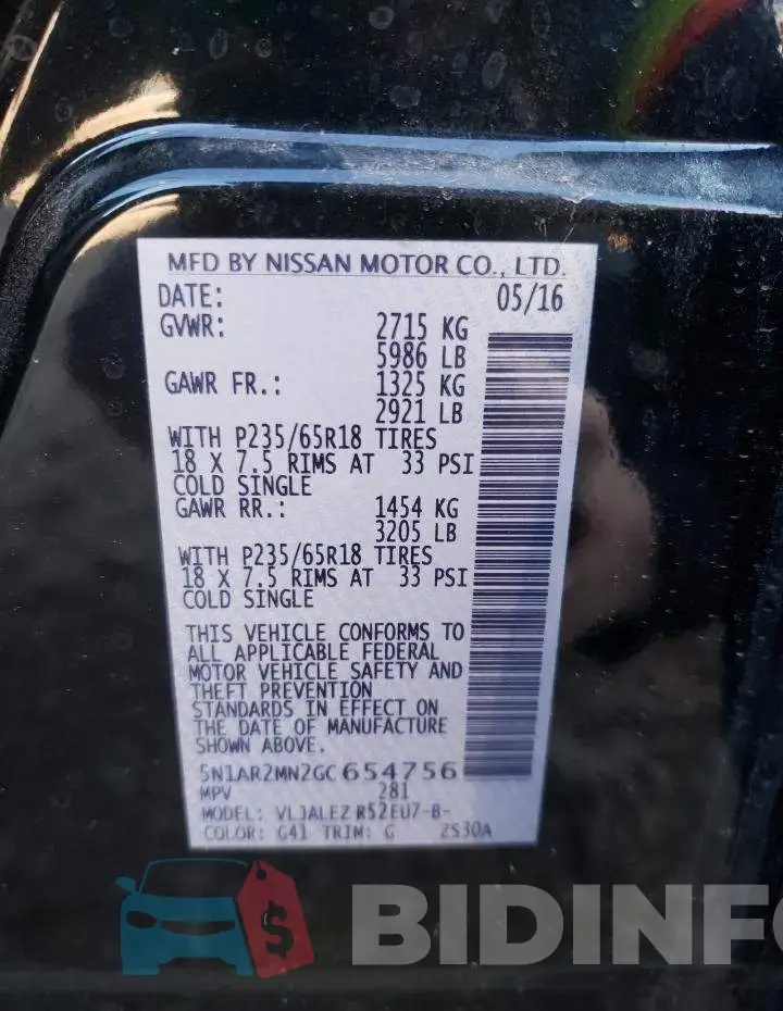 5N1AR2MN2GC654756 Photo# 10