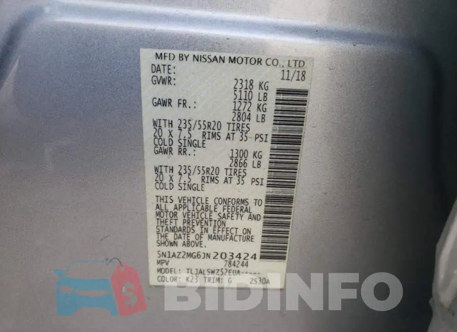 5N1AZ2MG6JN203424 Photo# 13