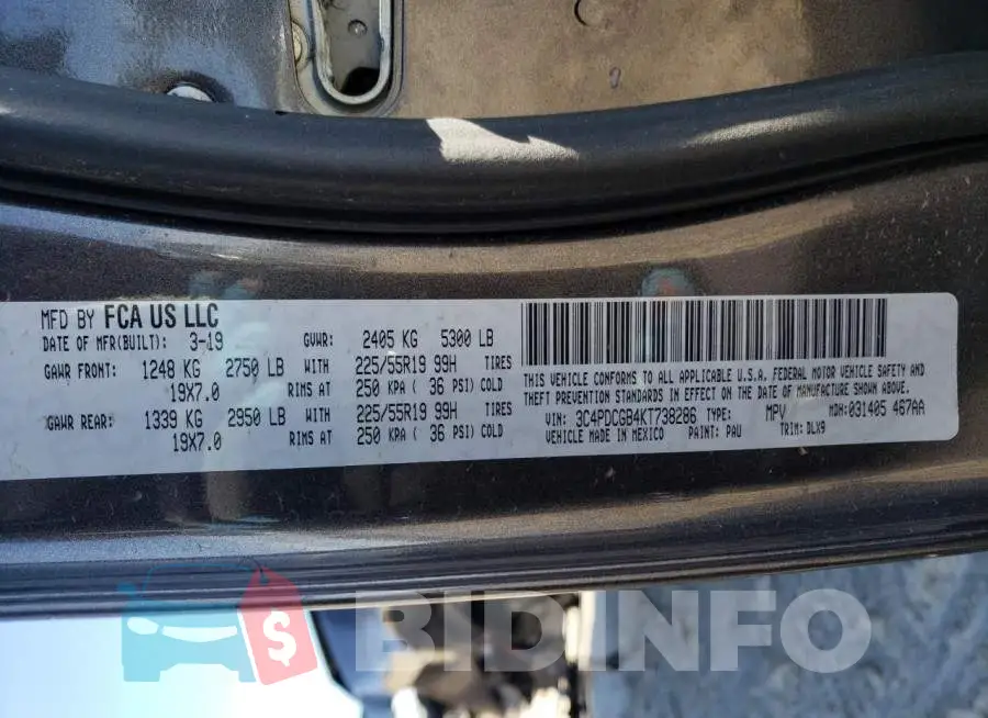 3C4PDCGB4KT738286 Photo# 14