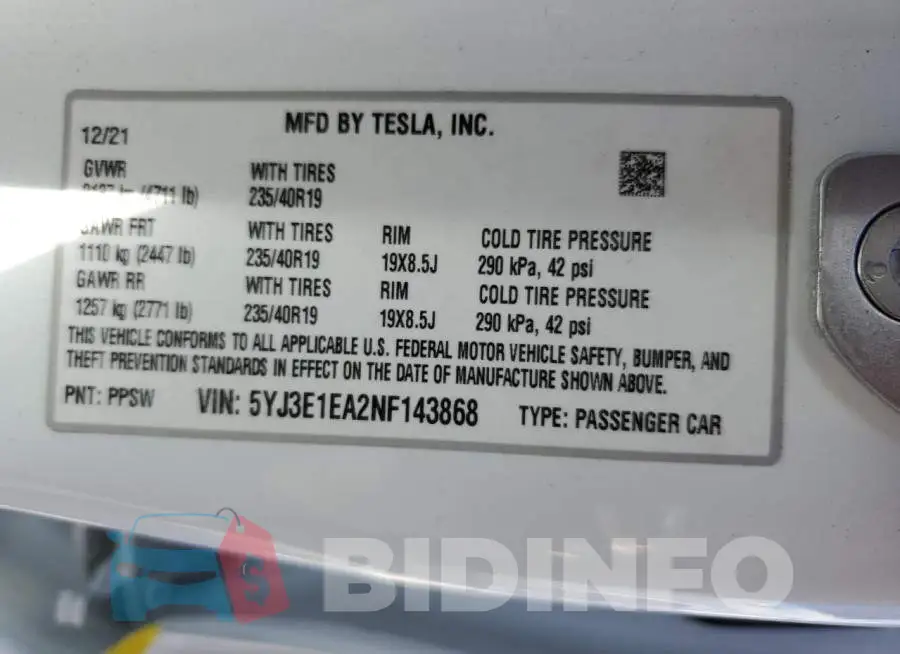 5YJ3E1EA2NF143868 Photo# 12
