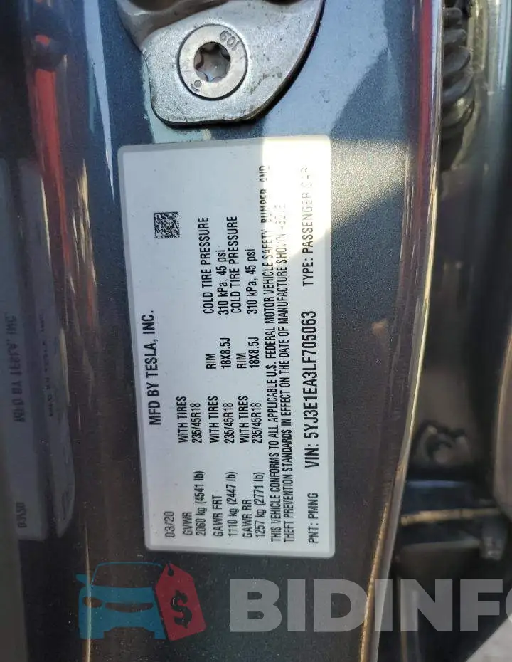 5YJ3E1EA3LF705063 Photo# 13