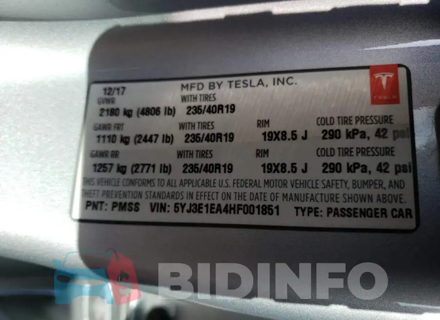 5YJ3E1EA4HF001851 Photo# 12