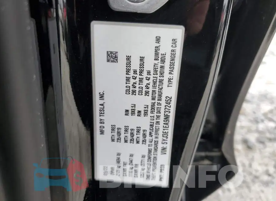 5YJ3E1EA9NF372452 Photo# 13