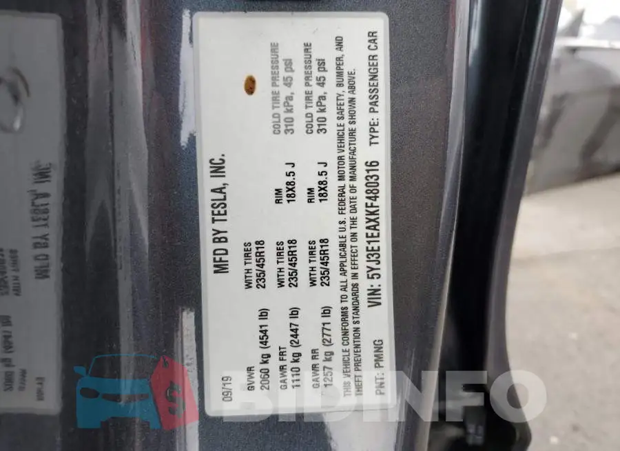 5YJ3E1EAXKF480316 Photo# 12