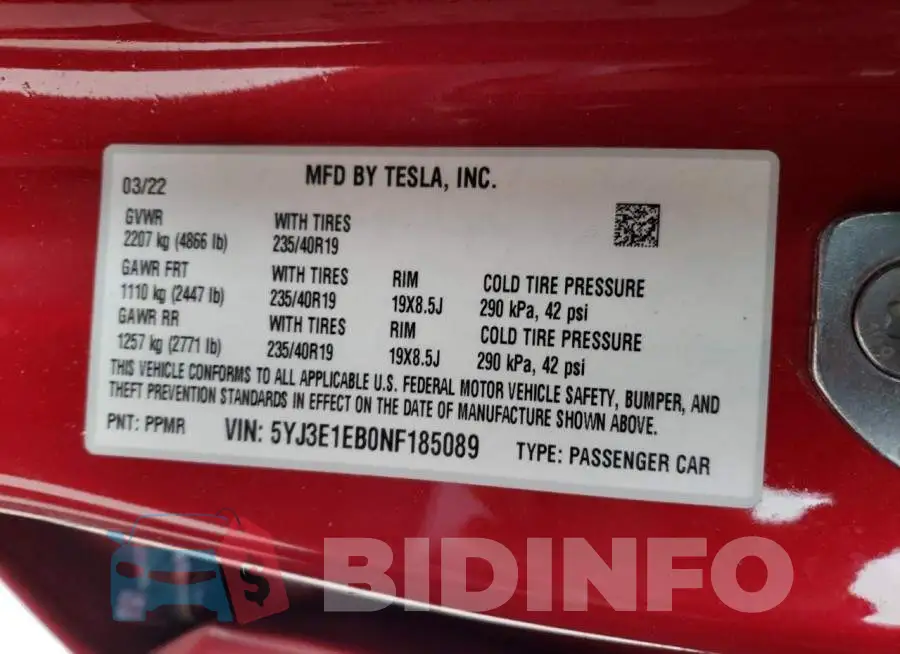 5YJ3E1EB0NF185089 Photo# 13