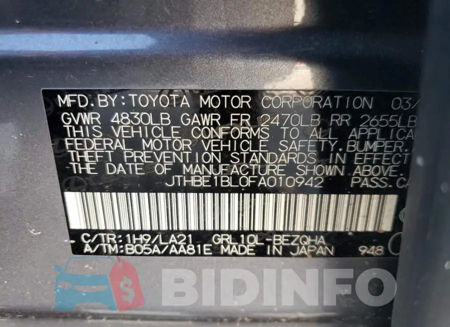 JTHBE1BL0FA010942 Photo# 12