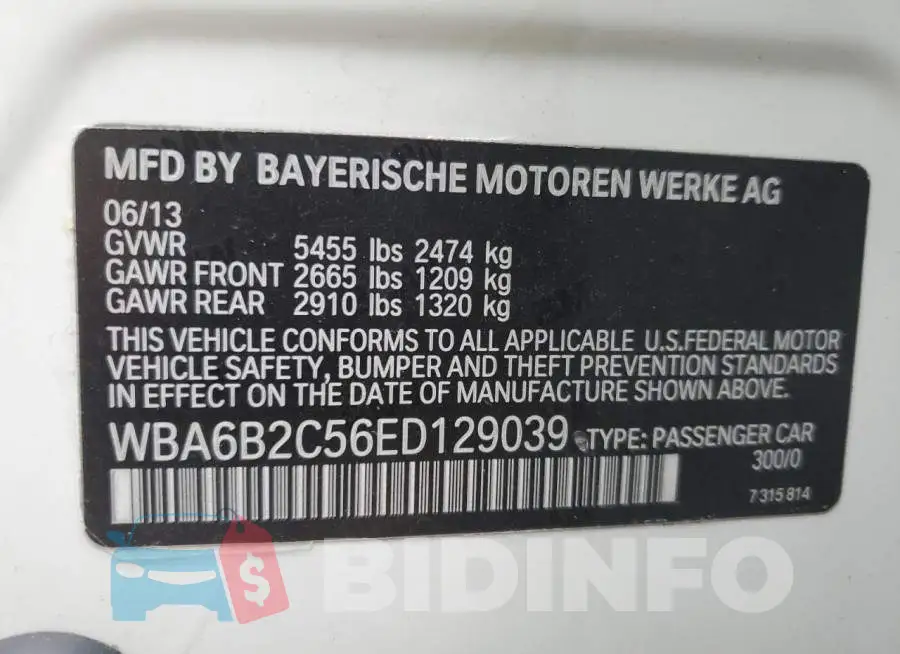 WBA6B2C56ED129039 Photo# 13