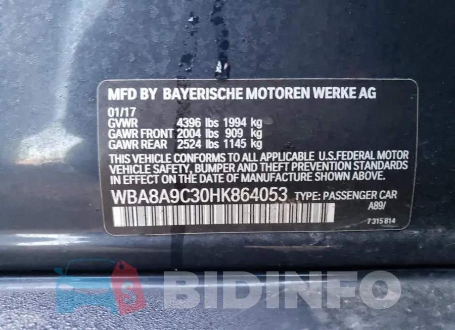 WBA8A9C30HK864053 Photo# 12