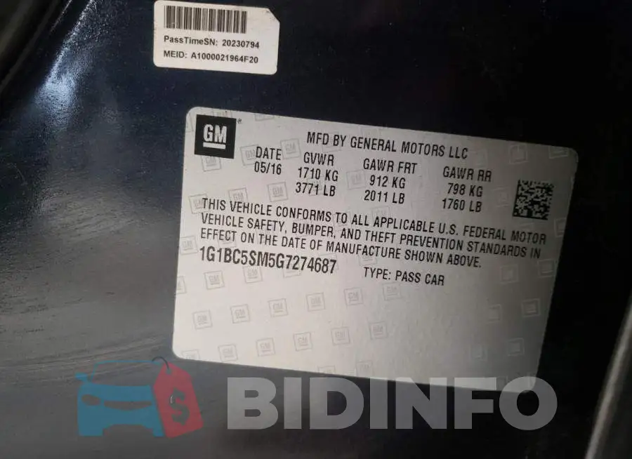 1G1BC5SM5G7274687 Photo# 12