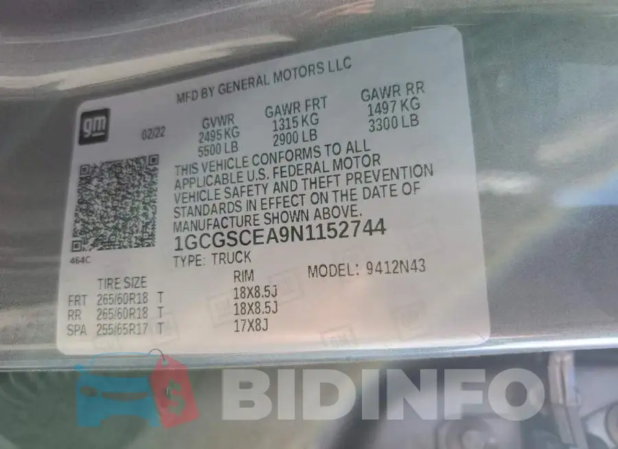 1GCGSCEA9N1152744 Photo# 13