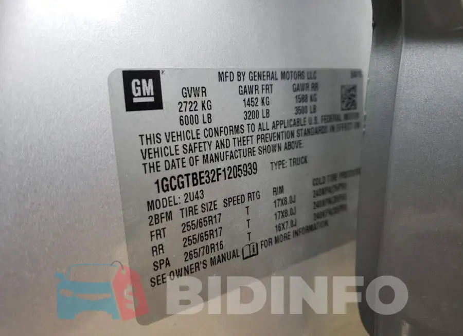 1GCGTBE32F1205939 Photo# 12