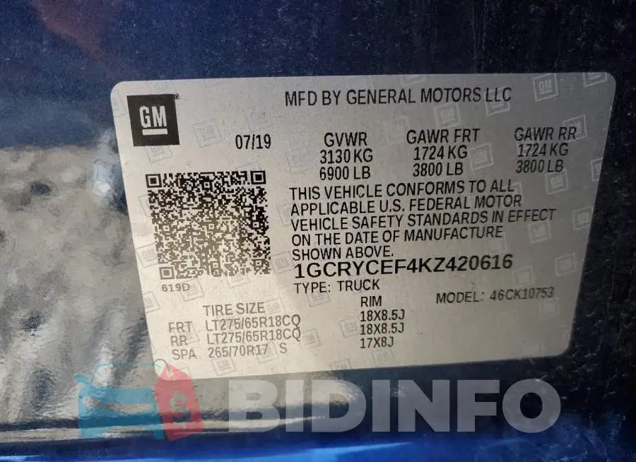 1GCRYCEF4KZ420616 Photo# 12